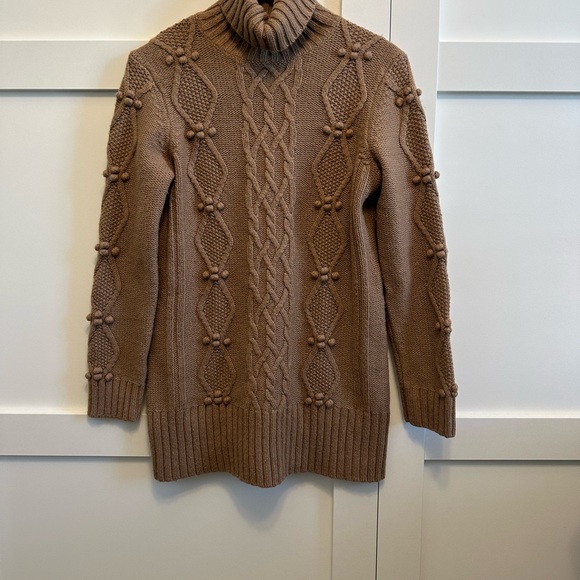 Ann Taylor LOFT Turtleneck Cable Popcorn Knit Lambswool Taupe Like-New Sz M - Picture 9 of 12